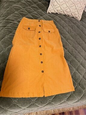 Hayden Mustard Button-Front Corduroy Midi Skirt